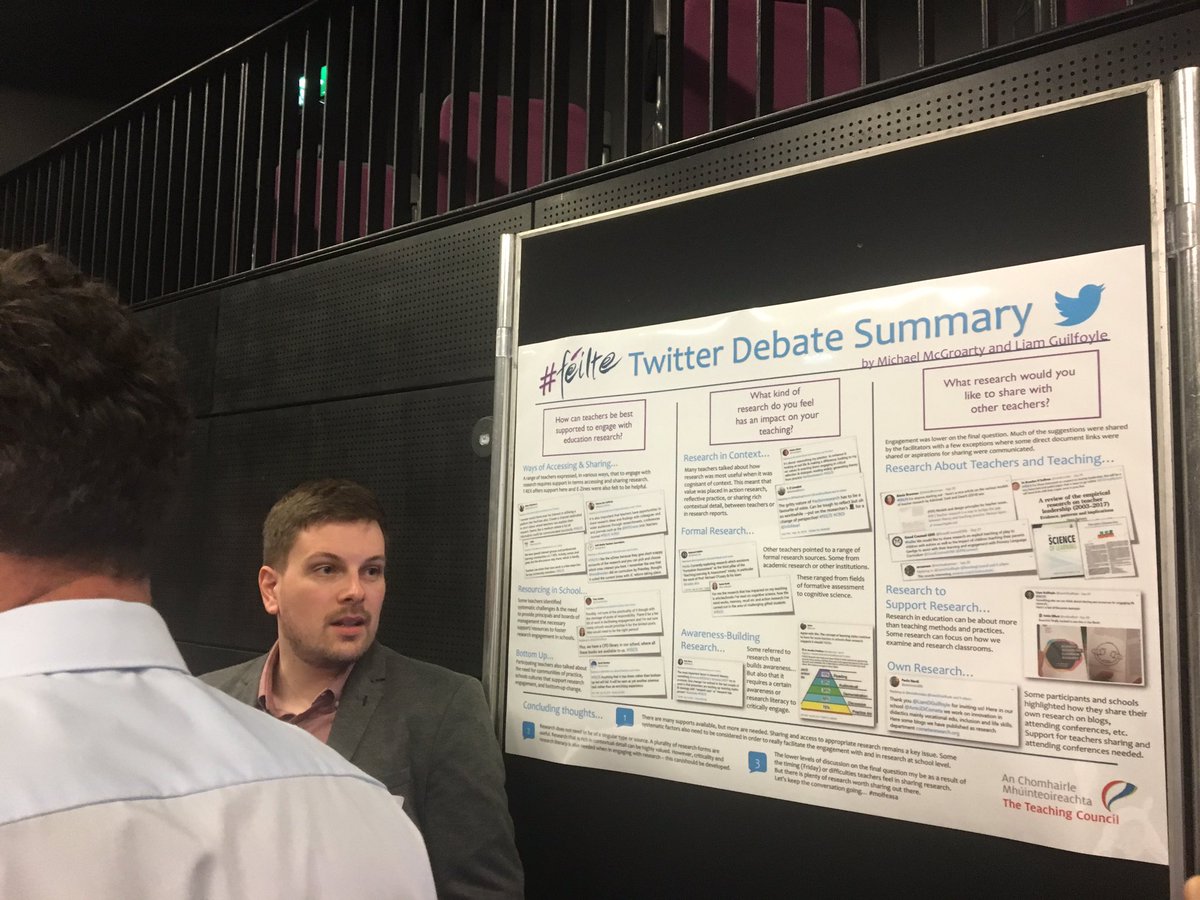 TeachingCouncil's tweet photo. Thanks to @LiamDGuilfoyle @MaeveCafferty & @mmcgroarty222 for presenting on our #FÉILTE Twitter debate themes, including re supports for research engagement & the importance of research literacy & research in context. @effectiveserv effectiveserv @ERC_irl @EducationTREX #CROÍ https://t.co/gVXE6NM7Yy