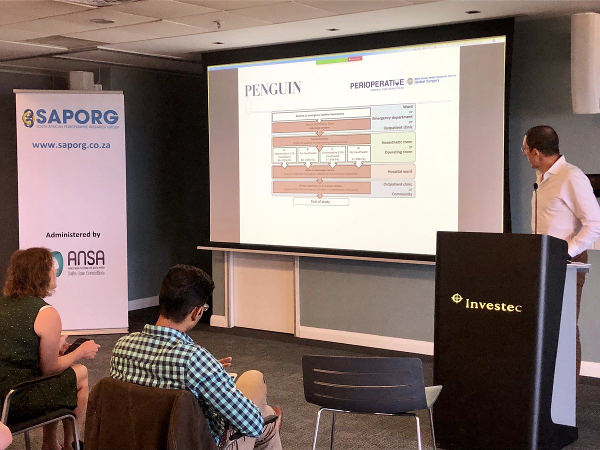 _tim_stephens's tweet photo. Presenting the new PENGUIN trial to #APORG2019 @BruceBiccard @rupert_pearse @NIHR_GSU https://t.co/pJwrsja93U