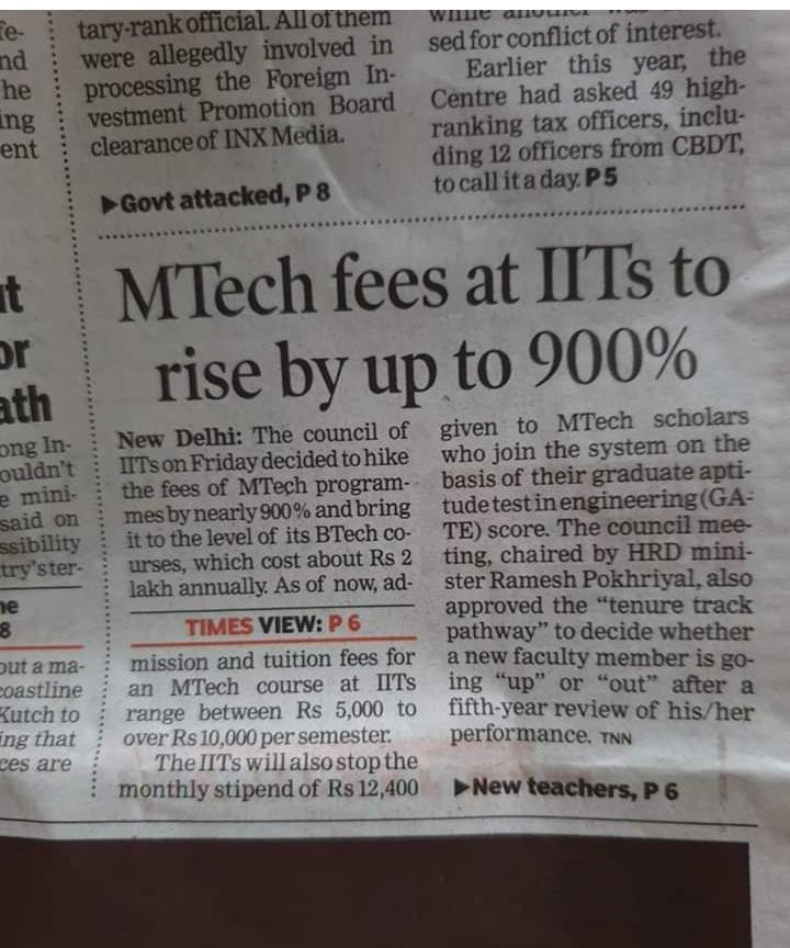 rajan_rd05's tweet photo. It is shame to see that Indian govt don't want student to pursue higher education M. Tech. fees are hiked by 10 times and GATE stipend is also going to end.
#mtechfeehike https://t.co/wows4OMVM0