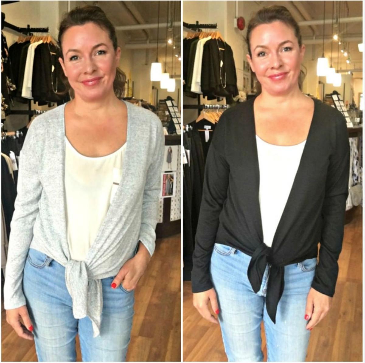 This Front Tie Cardigan from Isca is a perfect everyday essential! It's got long sleeves and a great cut all around! You can wear it tied up or open, and dress up or down. It will quickly become your go-to cardi! SHOP NOW: bit.ly/2mfX7zT #canadiandesigner #canadianbrands