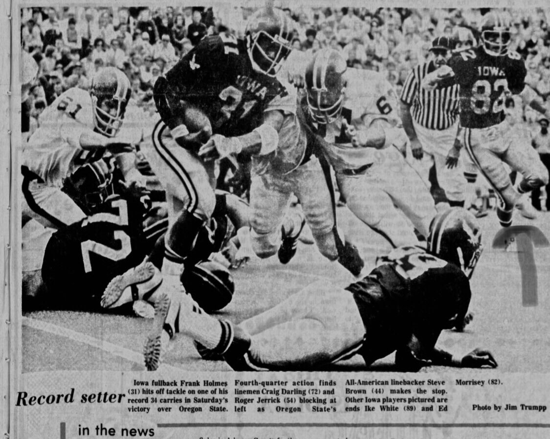 KMorrissey77's tweet photo. In honor of Iowa playing today, here’s a pic of my dad, who was a tight end for the Hawkeyes! Go iowa!! #hawkeyefan https://t.co/FJW8xCDKOE