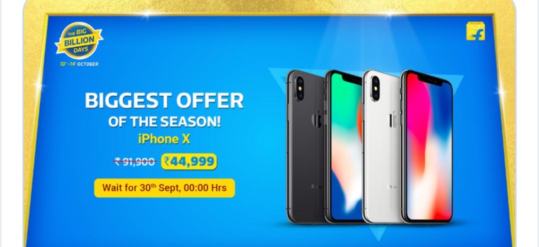 PCwalegamer's tweet photo. This #TheBigBillionDays get an iPhone X at great offer of Rs. 44,999. Extra Rs. 4000 Off on Axis Bank Credit/Debit & ICICI credit cards. Hold on to your wallets for huge savings & wait for 30th Sept, 00:00 Hrs! #digitsquad https://t.co/kBFF8doIF5