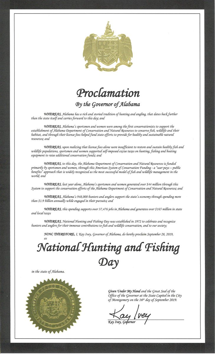 GovernorKayIvey's tweet photo. DYK Alabama has 1.2 million hunters &amp; anglers? Today, on National Hunting &amp; Fishing Day, we celebrate &amp; recognize them for their immense contributions to conservation &amp; to our society. Their recreational pursuits support more than 35,000 jobs in AL!  @Outdoor_Alabama https://t.co/5WrjjAdfQa