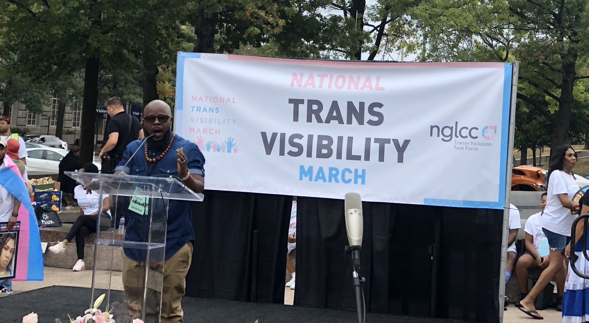 Carter Brown speaking at the National Trans Visibility March and Rally