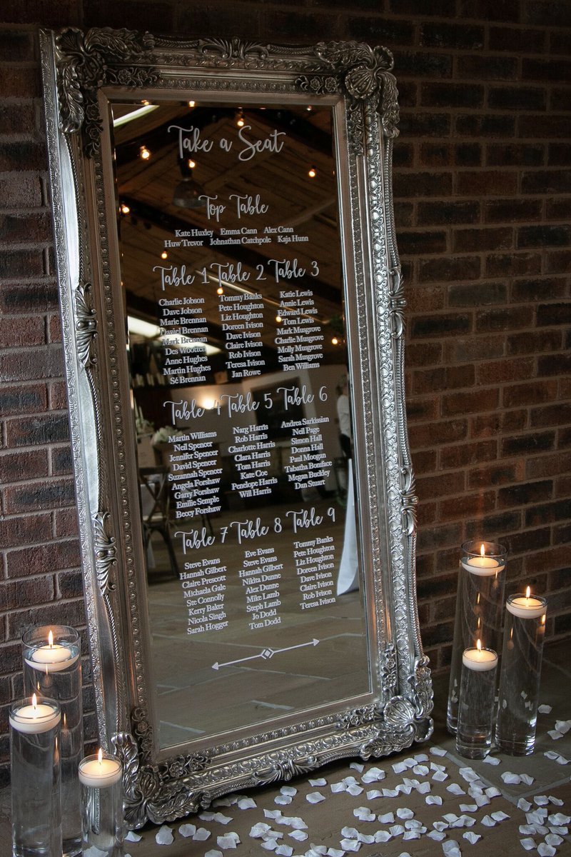 treetop_events's tweet photo. How about this for a statement table plan. This our brand new ornate mirror table plan with custom vinyl! 

#weddingplanning #wedding #tableplan #ornatemirror #weddingvenues #cheshireweddings #mrandmrs #owenhouseweddingbarn #weddingvenues #venuedressing #venuedressingmanchester https://t.co/7eGNktB1IJ
