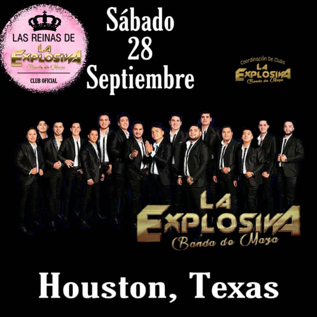ReinasExplosiva's tweet photo. Hoy Sábado 28 de Septiembre en Houston, Texas ❤🎼
#LaExplosivaBandadeMaza #LamentoDecirte
#CoordinaciónClubsLaExplosivadeMaza
#TeamExplosiva #FuerzaExplosiva
#QueChuladaNo #LaExplosivaEnUSA
#ReinasDeLaExplosiva
@memoexplosiva @SAWEYEXPLOSIVA 
@EXPLOSIVADEMAZA https://t.co/D02zAXlXDw