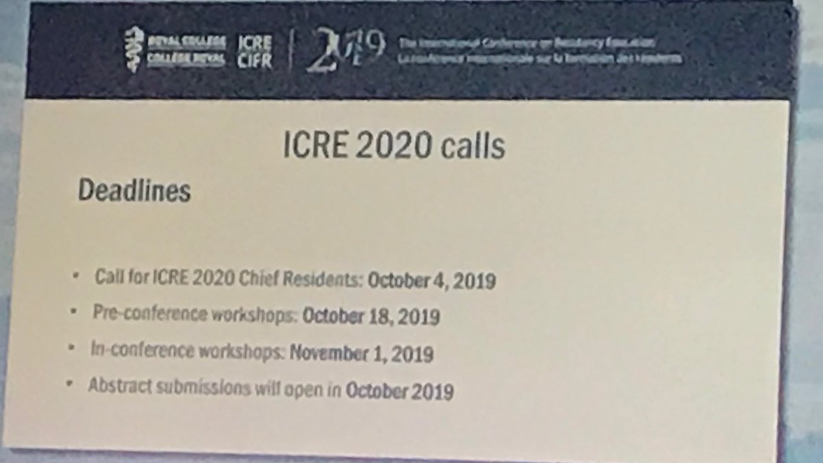 #ICRE2020 Call for workshops and abstracts is earlier this year! Submit your #MedEd scholarship to the greatest #PGME mtg anywhere #ICRE2019