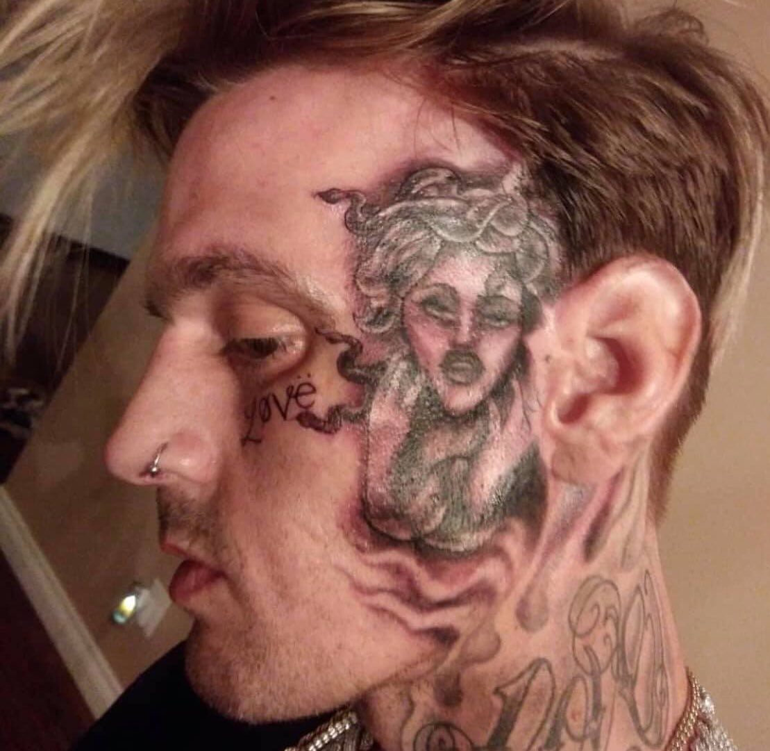Aaron Carter Debuts New Face Tattoo of Girlfriends Name 2 Months After  Becoming Instagram Official