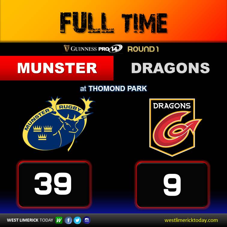 WestLkToday's tweet photo. Full time at Thomond Park and a great start to the 2019 Pro14 for Munster. Some very good performances from the young players who came in too.
23 matches unbeaten at Thomond Park. 🇹🇹🏉🇹🇹✊ https://t.co/op8XvVHHB8