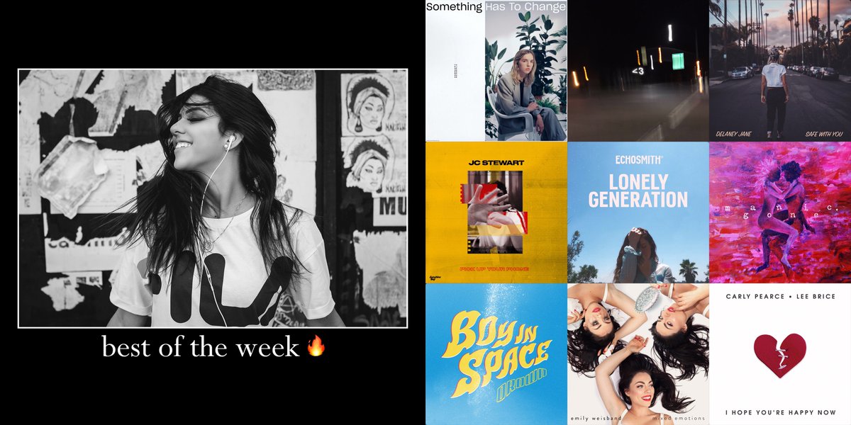 heirwavesonline's tweet photo. 𝙗𝙚𝙨𝙩 𝙤𝙛 𝙩𝙝𝙚 𝙬𝙚𝙚𝙠 🔥 Check out these incredible new releases - streaming now!

@emilyweisband
@jcstewart
@Japanesehouse
@echosmith
@iamDelaneyJane
@imaboyinspace
@carlypearce
@Nightly 
@m_a_n_i_c https://t.co/9LRGDc7c05