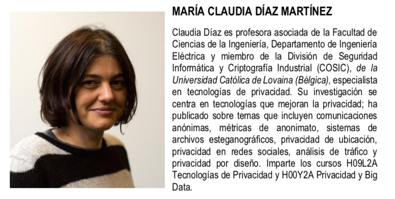 es_ncl's tweet photo. Os presentamos a otra de las ponentes de la #GC_ciberintelCON que se celebrará durante la final de la #NCLes, en la Academia de Oficiales de Aranjuez de la @guardiacivil: La profesora de la @UCLouvain_be Claudia Díaz. Estos son sus méritos y capacidades. 👇🏻 https://t.co/GVExlX0jIA