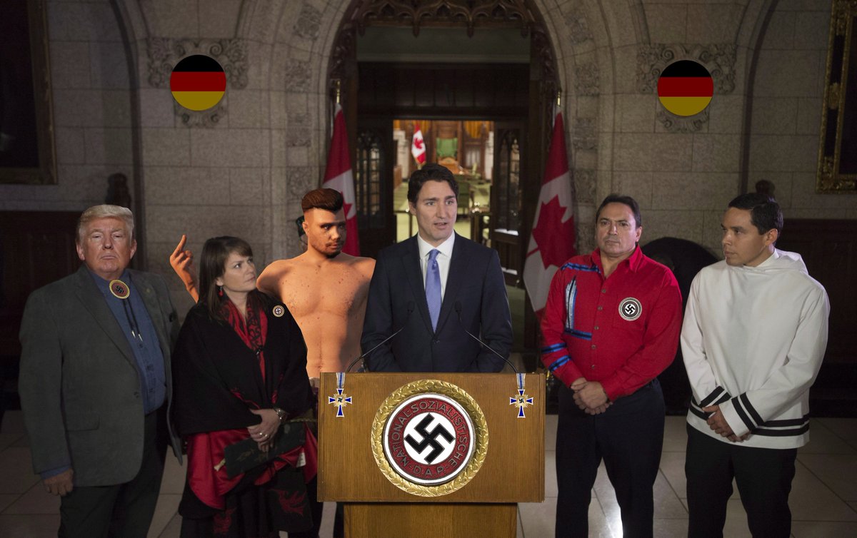 ArmeeXbox's tweet photo. Notre chère premier ministre est-il celui que vous pensez ?
À prendre au second degré.
#Election2019 #TrudeauBlackface #Trudeau #NazisRaus #nazi #photoshop https://t.co/IK7qS3mIMo