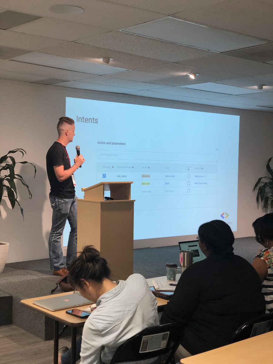 DaCodingPanda's tweet photo. Jeremy White is a self taught network engineer turned NetDevOps/automation. Lightning Talk - Using Google Assistant to Initiate Infrastructure Automation. #DevFestHouston #DevFest #WTMHouston https://t.co/9MSuKmGvFu