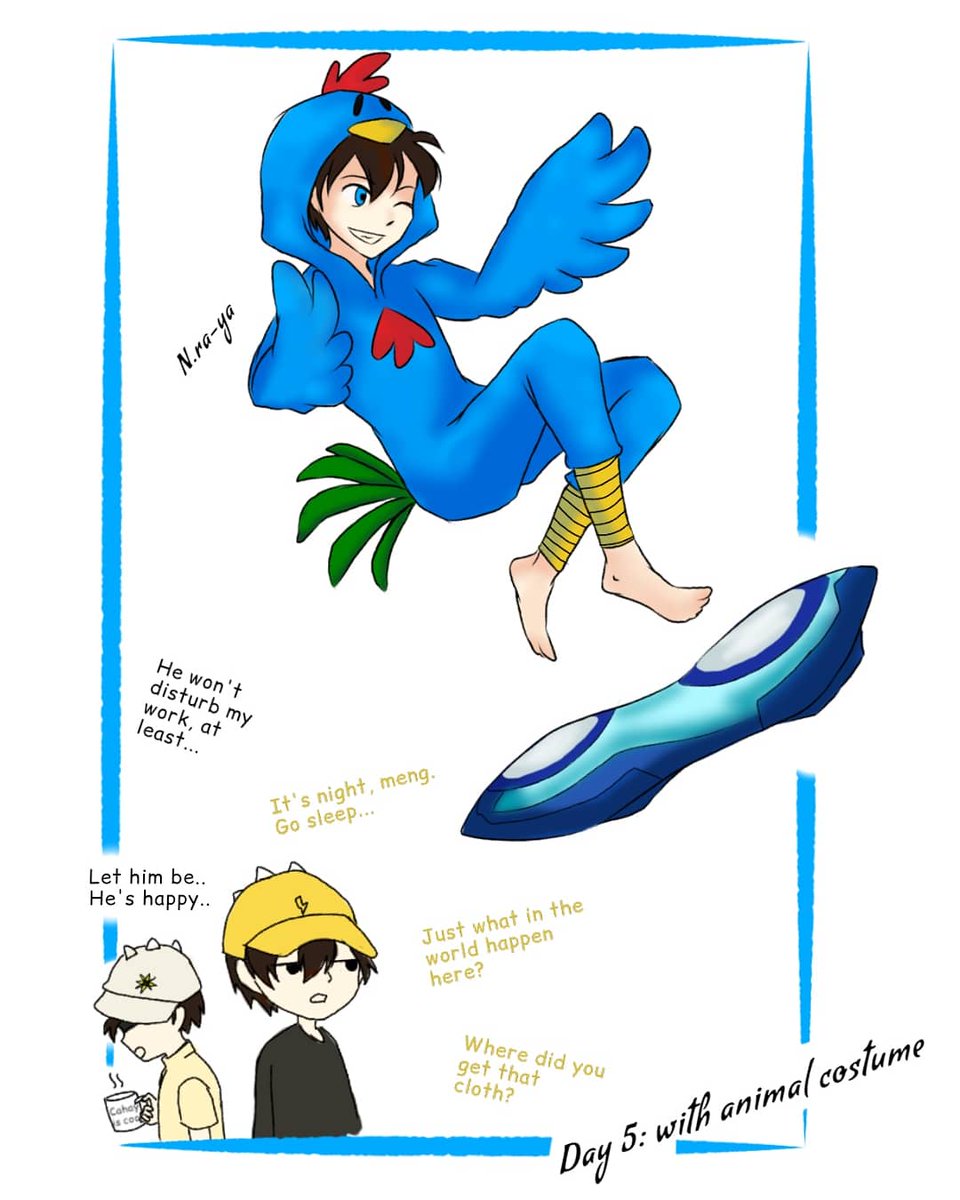 NRa__________ya's tweet photo. Day 5: with animal costume
Upan flying in blue chicken costume. Why blue??? Coz of blue Amato's chicken.. 😏
Late post anyway but ehhh... I tried my best :haroldcry:
#taufanforaweek #animalcostume #bluechicken #cozwhynot https://t.co/oxVqP3eP3j