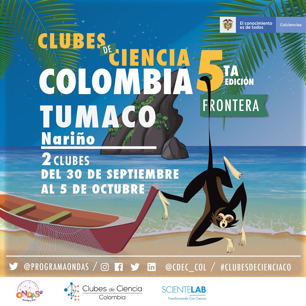 CdeC_Col's tweet photo. Huele a mar porque ya vamos llegando a Nariño donde nos recibirá la hermosa comunidad de Tumaco! Tendremos 2 clubes en alianza con @ProgramaOndas y Sciente Lab.
#ClubesDeCienciaCo
#ClubesFrontera
#ScienteLab
#CienciaPorTodaColombia
#CTeIporColombia https://t.co/Gdk5RwP9oY