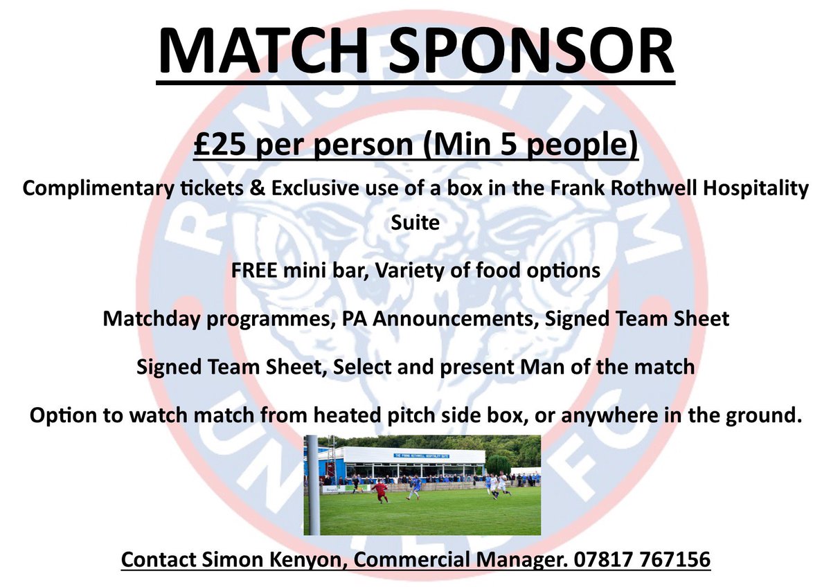 FIXTURE NEWS: The Rams will face <a href="/Colne_FC/">Colne F.C.</a> in the Preliminary Round of the FA Trophy on Saturday 12th October at 3pm. This match is available to sponsor !! #YouRams 
<a href="/RamsbottomUtd/">Ramsbottom United</a>