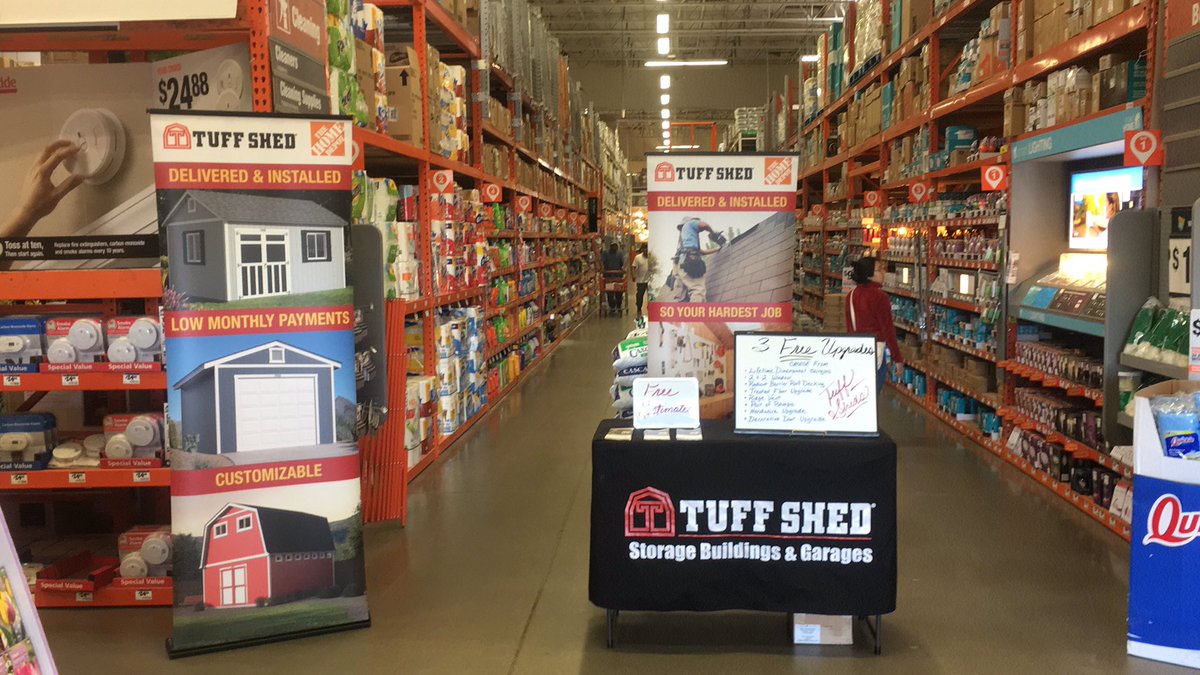 ChappellLenny's tweet photo. Area Rep at the Summit Ridge Home Depot., promoting 3 Free Upgrades for Sundance Series Tuff Sheds. https://t.co/tJm2vaxJiz