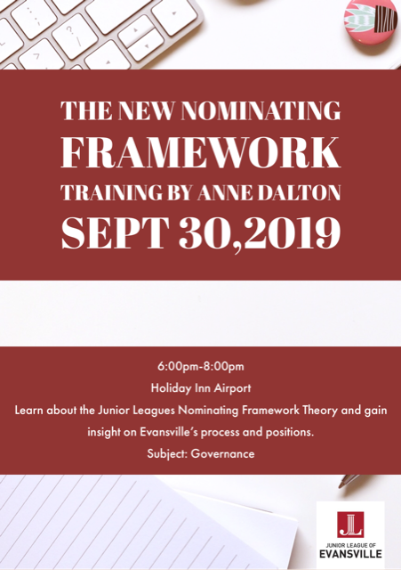 Register now to learn about the new nominating framework from the expert, Anne Dalton!
9/30 at Holiday Inn Evansville Airport, 6-8p