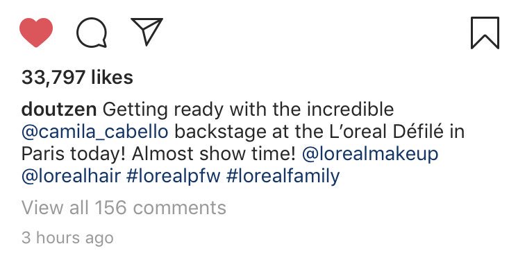 “Getting ready with the incredible Camila Cabello backstage at the L’Oréal Défilé Paris today!” -<a href="/Doutzen/">Doutzen Kroes</a> #PFW