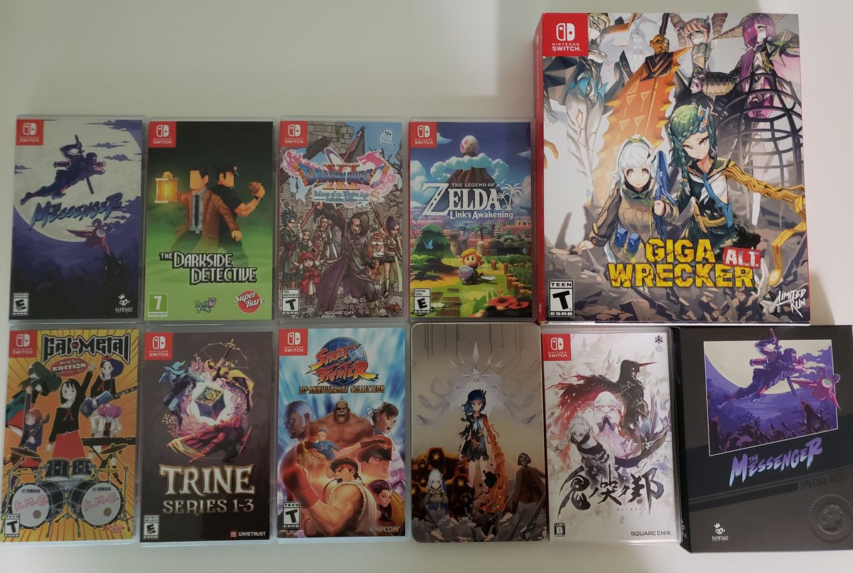 muffin_snow's tweet photo. Looks like this crazy #Switchtember is coming to an end! My pickups for this month~
102)The Messenger
103)Gal Metal
104)Giga Wrecker Alt.
105)Street Fighter 30th Anniversary
106)Link's Awakening
107)Trine 1-3
108)Oninaki
109)Dragon Quest XI
110)Darkside Detective
#SwitchCorps https://t.co/fafjekawn9