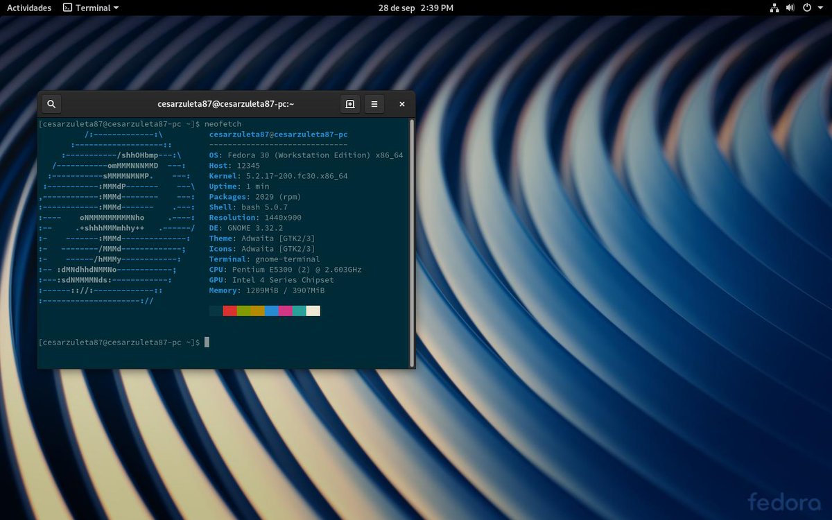 cesarzuleta87's tweet image. Saludos desde #FedoraLinux 30. #Linux