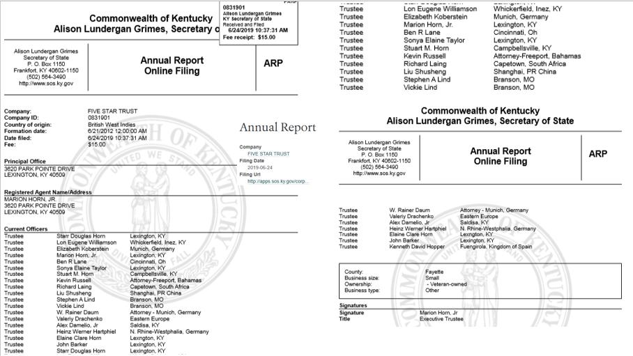 Annual filing as of 6/24/2019Also list of the acting Dirs/Ofcrs http://apps.sos.ky.gov/corpscans/01/0831901-20-99999-20190624-ARP-7655115-PU.pdf