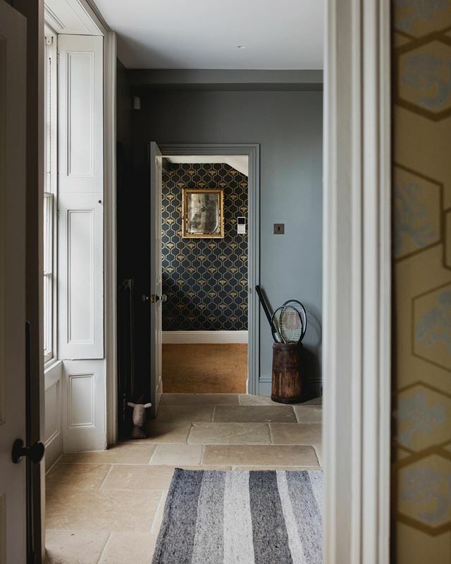 In the distance, you can spy the <a href="/BarnebyGates/">Barneby Gates</a> Honey Bee wallpaper that greets the owners and their guests in the show-stopping entrance hall at our client's Berkshire country home. ift.tt/2mGmUSj