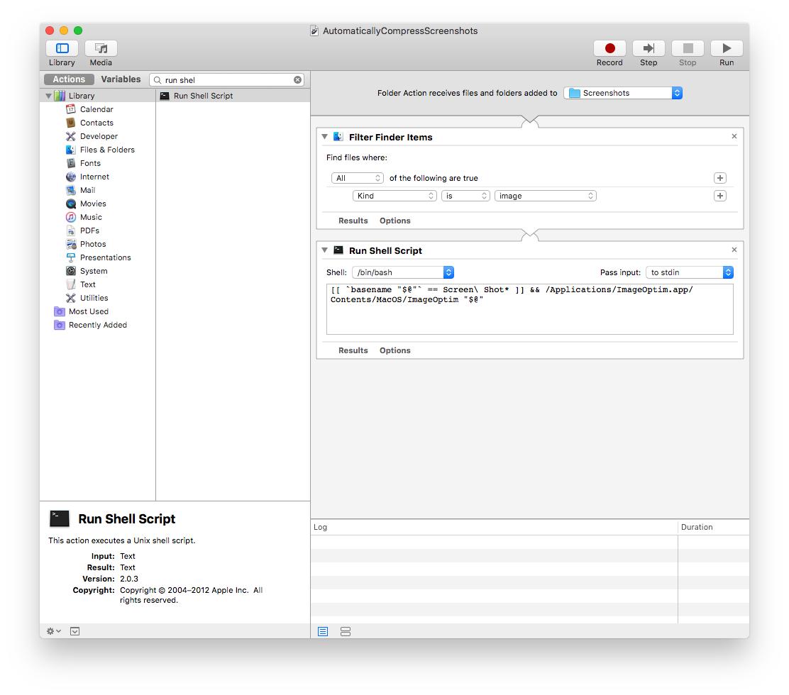austriker27's tweet image. I just setup my first Automator automation! It automatically compresses images in my Screenshots folder; something I&apos;ve thought about doing forever ago. 

#macOS #automator #imageoptim