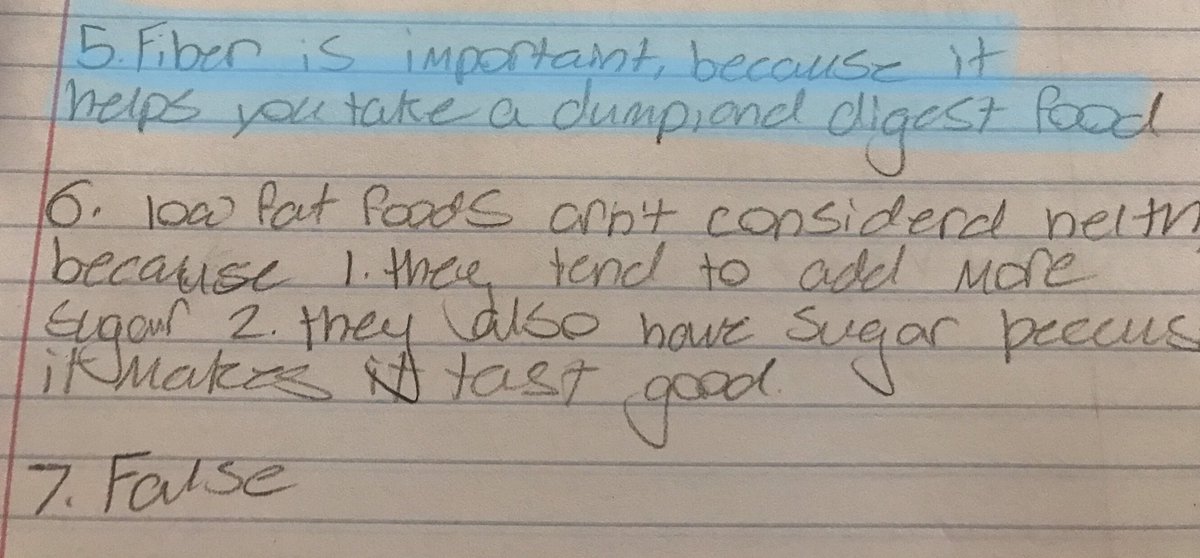 BreJordanPE's tweet photo. My #Nutrition quiz asked students to give two reasons why fiber is important...this is the response I get...I’m glad she at least remembered what it does 🤣🤦‍♀️🙈
@weldre5j 
#MiddleSchool #MiddleSchoolHealth #HealthEd #FirstYearTeacher #Educator #Fiber #KidsAreHilarious https://t.co/Ac84js0tdY