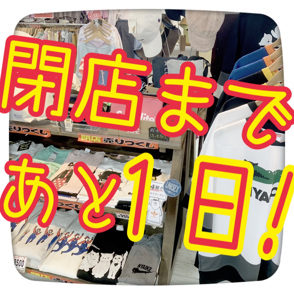 RAWEDGE056's tweet photo. 閉店あと1日となりました🙇‍♀️💦
明日が最終日です💦💦💦
店内商品なんと❣️最大90%OFFです✨
バッグや雑貨類含め、レジにて更にお値下げされる商品も多数ございますっ♪

閉店までに沢山のお客様のご来店、お待ちしておりますっ💕💕💕 ＃rawedge #京橋 #閉店セール #9月末で閉店 https://t.co/fnUvJ2Ibz4