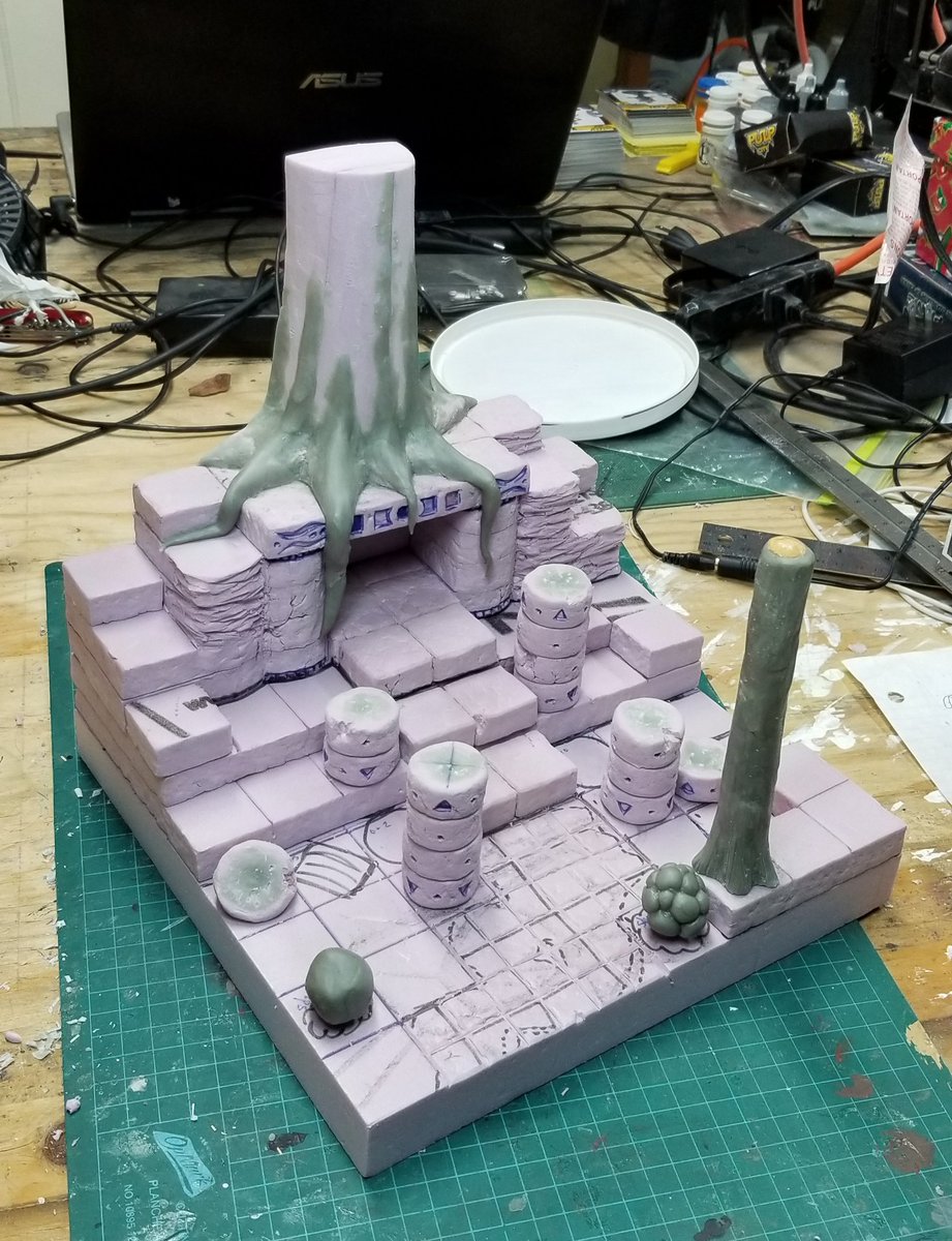 elTonioBerg's tweet photo. First pass at the runes and trees done. On to the bark proper, and some extra details if I can think of something quick to do.  #EndlessFantasyTactics #wip #terrain #Scratchbuilt #RogueSculpts https://t.co/2SIePPTSCR
