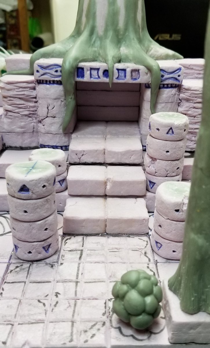 elTonioBerg's tweet photo. First pass at the runes and trees done. On to the bark proper, and some extra details if I can think of something quick to do.  #EndlessFantasyTactics #wip #terrain #Scratchbuilt #RogueSculpts https://t.co/2SIePPTSCR