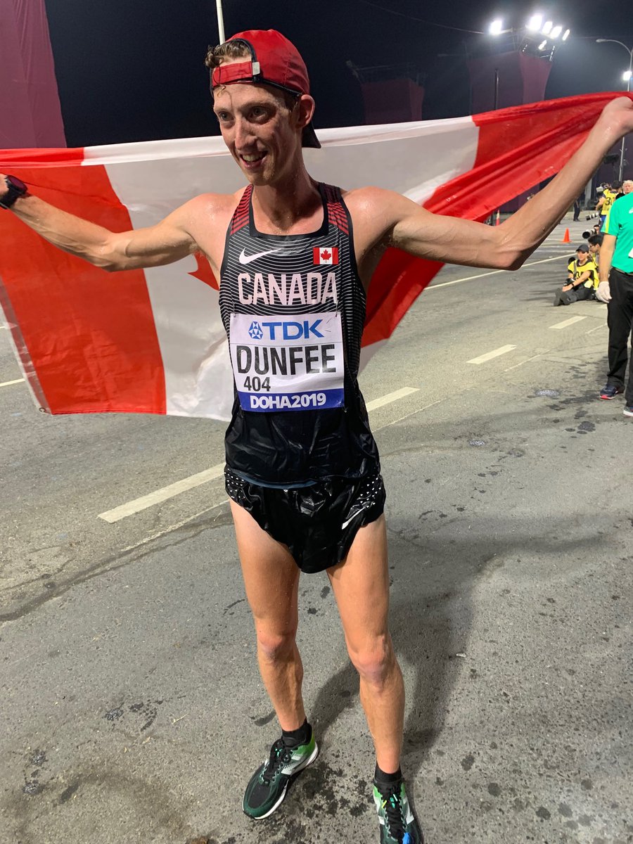TStellingwerff's tweet photo. Well that was pretty freakn amazing ⁦@EvanDunfee⁩ !   ⁦@AthleticsCanada⁩ Bronze! ⁦@IAAFDoha2019⁩ https://t.co/r8Yi5gMslT
