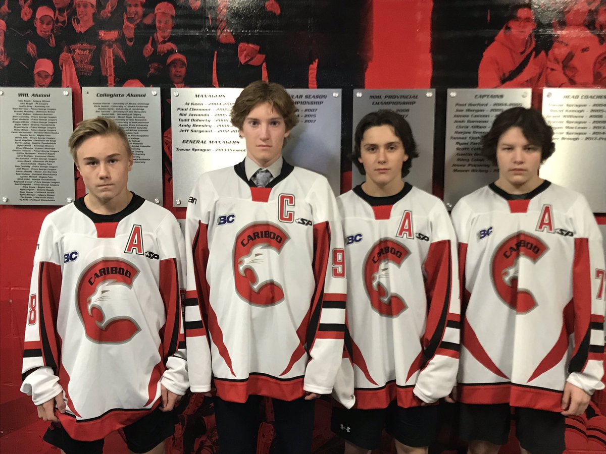 CCougars17_aaa's tweet photo. As a group we are very proud to announce our leadership group for the 2019/2020 season! Captain, Scott Cousins. Assistants Decker Mujcin, Linden Makow, Tye Peters! #DefendTheNorth #CaribooHockey https://t.co/n5uPT7nEgW