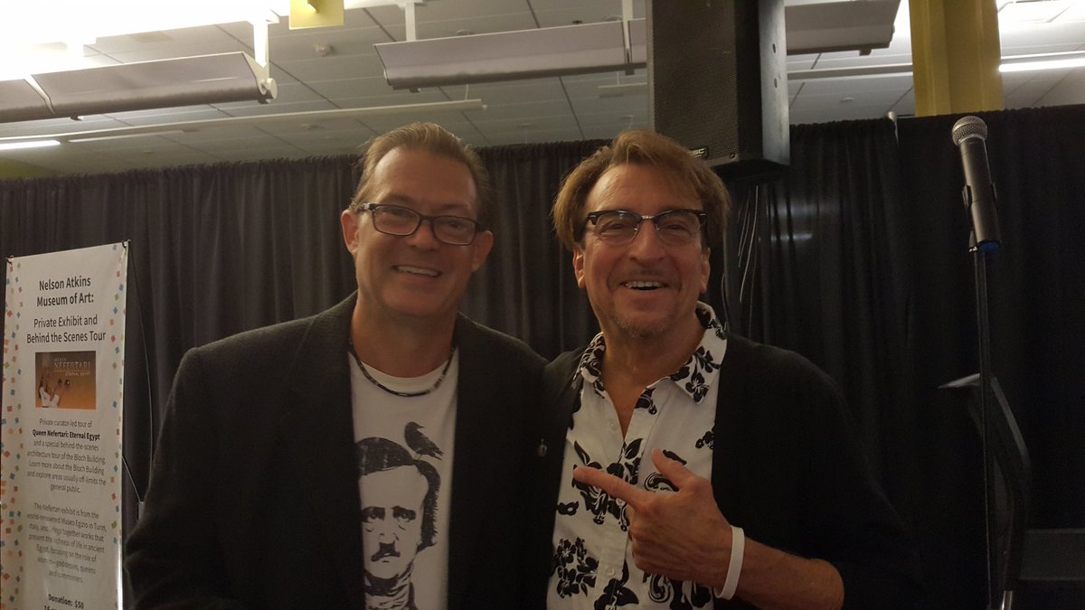 buildabookshelf's tweet photo. Geoff (wearing the Poe tee) and Skid Roadie. Immediately after photo taken Geoff had to run some errands for the Library and Foundation. Volunteering does a person good. #LibraryLetsLoose https://t.co/dn3crPcZTA