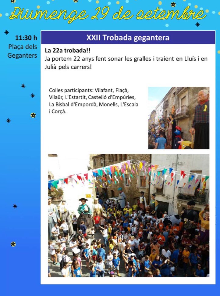 FMCorsa's tweet photo. ‼️DIUMENGE 29 DE SETEMBRE‼️

22a Trobada Gegantera. En Lluís, en Julià i la @gegantscorca preparats pel seu gran dia. A les 11:30 h, inici de la cercavila (Plaça dels Geganters). https://t.co/sfenoNiAhA