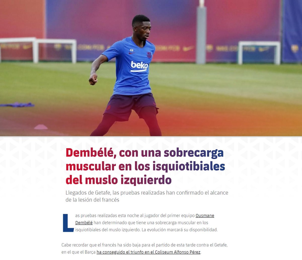 elchiringuitotv's tweet photo. 🏥 PARTE MÉDICO | DEMBÉLÉ tiene una SOBRECARGA muscular en los isquiotibiales del muslo izquierdo. https://t.co/GJGgN6gAK6