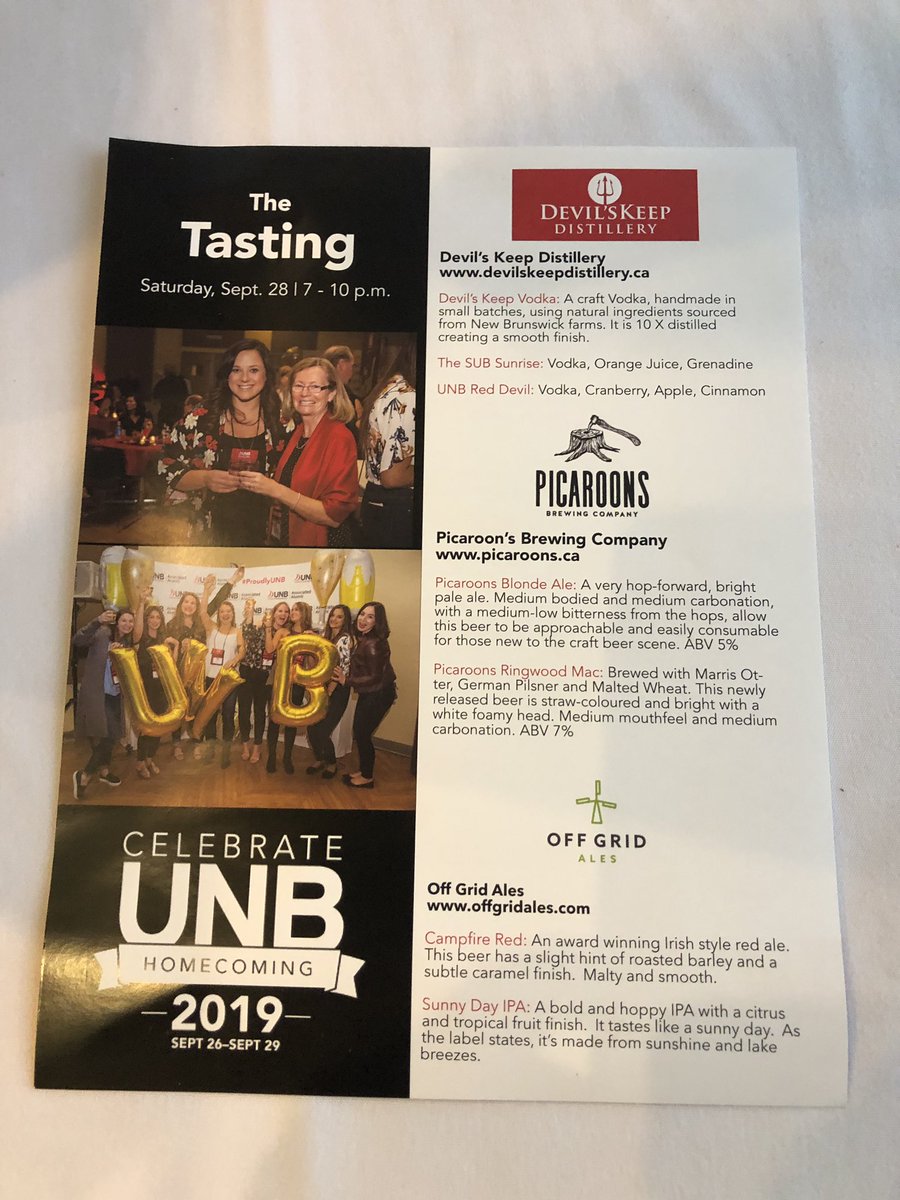 Lloyd_Chambers's tweet photo. #UNBHomecoming @unb with @RedRoverBrew @picaroons @OffGridAles #DevilsKeep #YorkCider #mottslandingWine @NBCAPA @BuyNewBrunswick #drinklocal @unbalumni https://t.co/wf1U5OvtNM