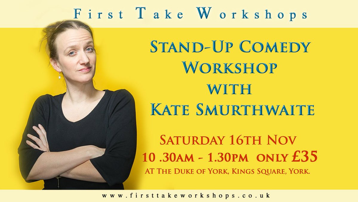 Kate Smurthwaite is back !! Join us for a 3hr workshop on Saturday 16th November to learn comedy writing hacks! Perfect for if you're new to comedy or want to hone your craft. firsttakeworkshops.co.uk 
#comedy #writingtips #standupcomedy #Yorkshire #York