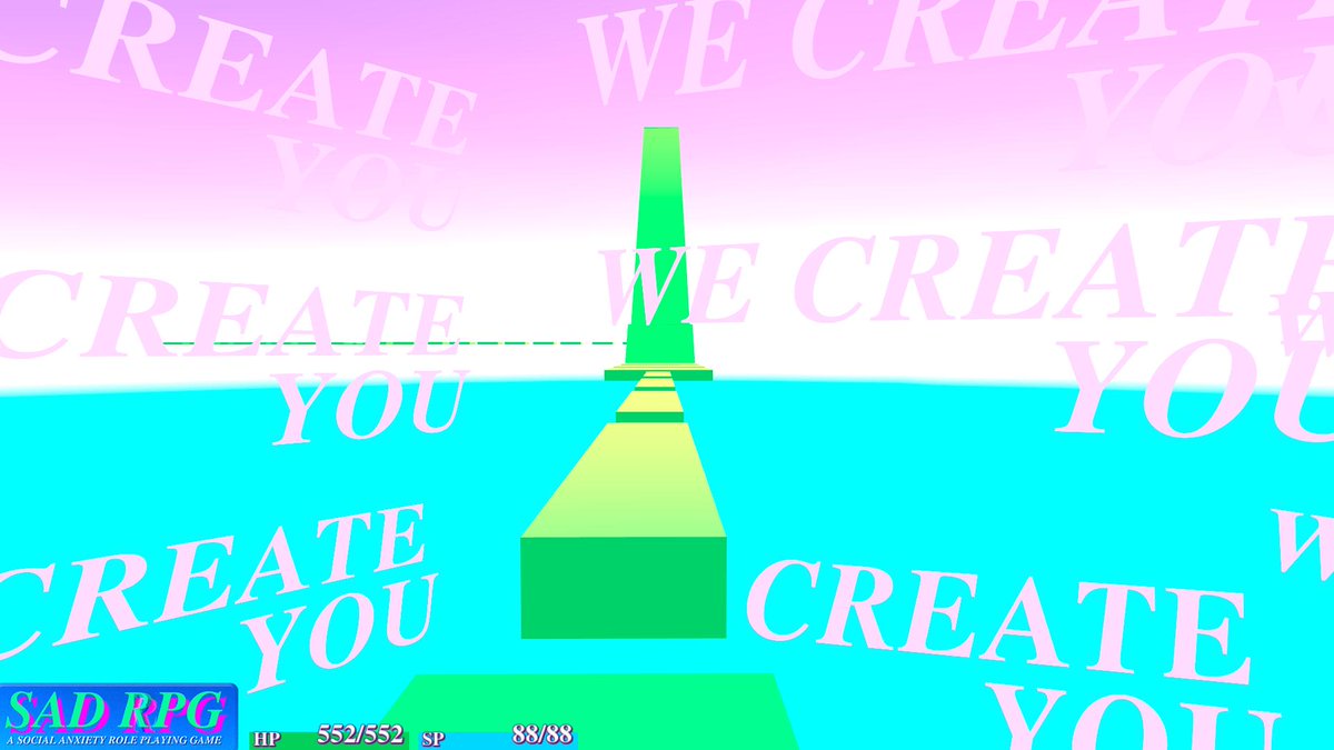 SAD_RPG's tweet photo. SAD RPG – a social anxiety role-playing game
#screenshotsaturday work in progress
20190928 #indiedev
#gamedev #SocialAnxiety #indiegame #SADRPG #RPG #Switch
#vaporwave #altgame #madewithunity #SocialAnxietyDisorder https://t.co/Hdc1VqOvER