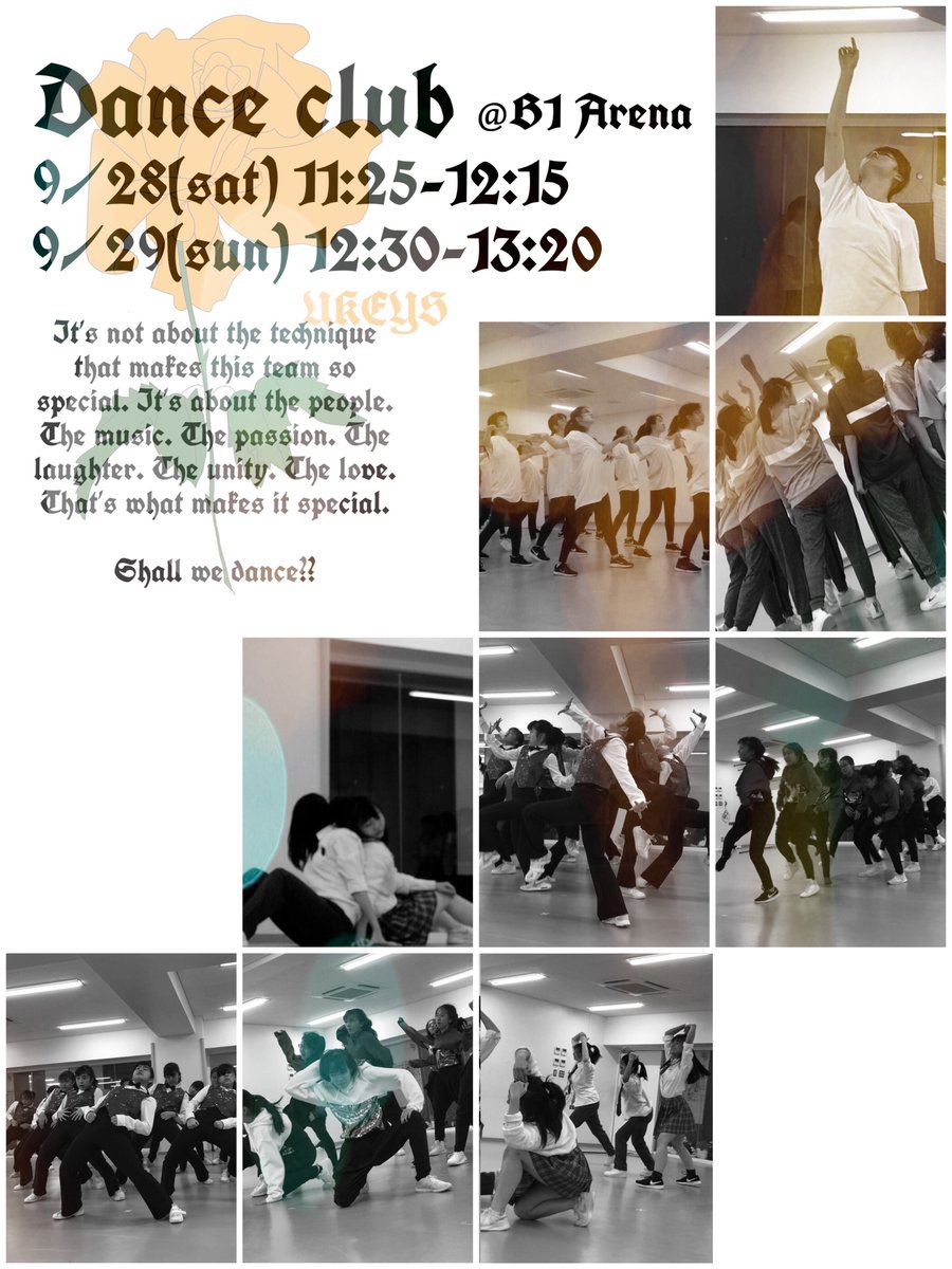 hg_ukeys's tweet photo. ついに本日2日目を迎えます！
2日目の公演は
12:30-13:20です！
地下一階アリーナにてお待ちしています🔥
是非いらしてください！
Shall we dance??

#広尾学園
#広尾学園ダンス部
#ukeys https://t.co/eSq5fxlzU6