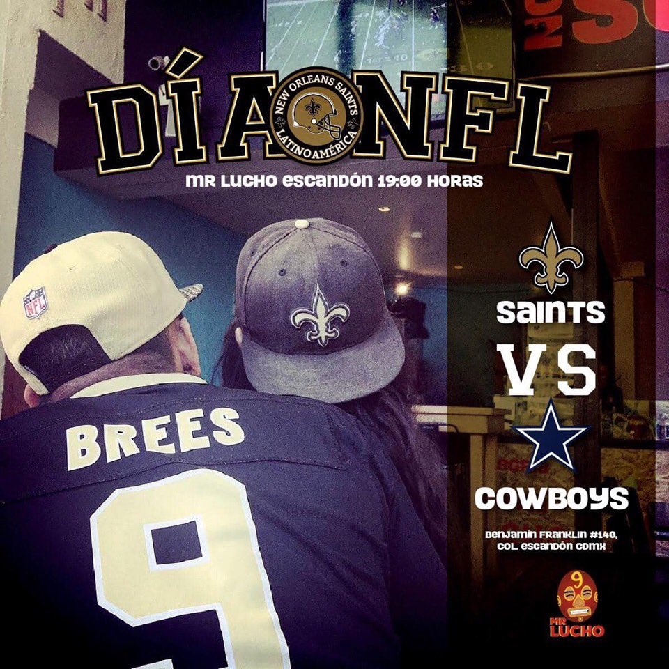 nacionwhodat's tweet photo. ¿Quieren reunirse con aficionados de la #NacionWhoDat #Saints de #CDMX?
Mr. Lucho Escandón los invita a disfrutar del #DALvsNO #SNF este Domingo por la noche.
#GameDay #WhoDatNation⚜️🇲🇽 https://t.co/IQNui3UCpt