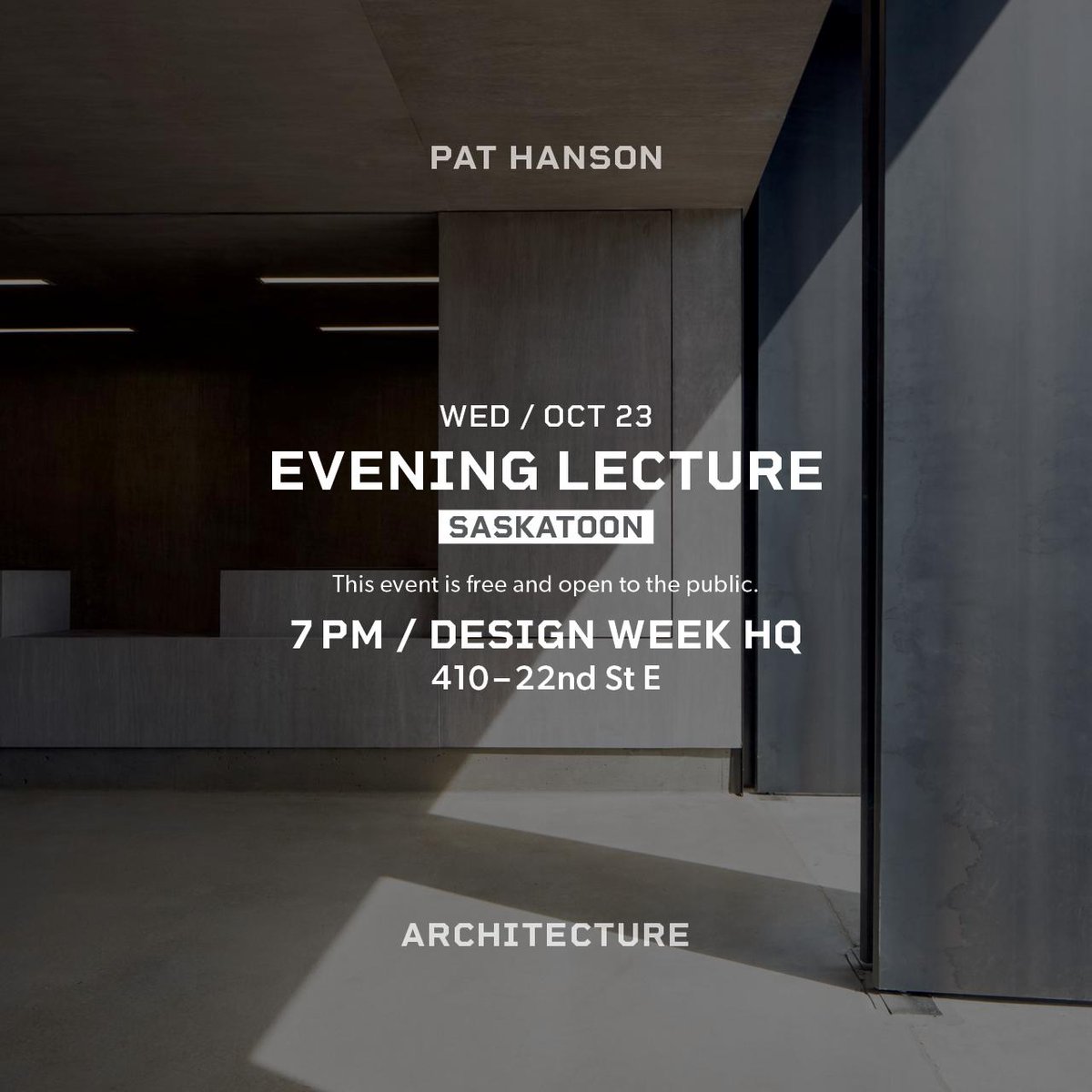 DesignCouncilSK's tweet photo. What do a natural swimming pool, a circular park pavilion and a net zero energy fire hall have in common? They’re all designed by #SKDesignWeek speaker Pat Hanson and her team @GH3architects
Catch her tonight at DesignWeekHQ Saskatoon Square Main Floor 7pm - Free Entry https://t.co/h4KU3o2miS