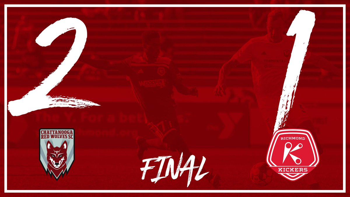 FINAL | 2-1

Kickers nearly claw their way back into the match thanks to a <a href="/CBoateng77/">Charles Boateng</a> strike that will surely inspire kids all across Richmond to begin playing soccer. However, <a href="/ChattRedWolves/">Chattanooga Red Wolves SC</a> holds on to win at home. 

See everyone at <a href="/CityStadium_RVA/">City Stadium</a> on Wednesday!

#CHTvRIC