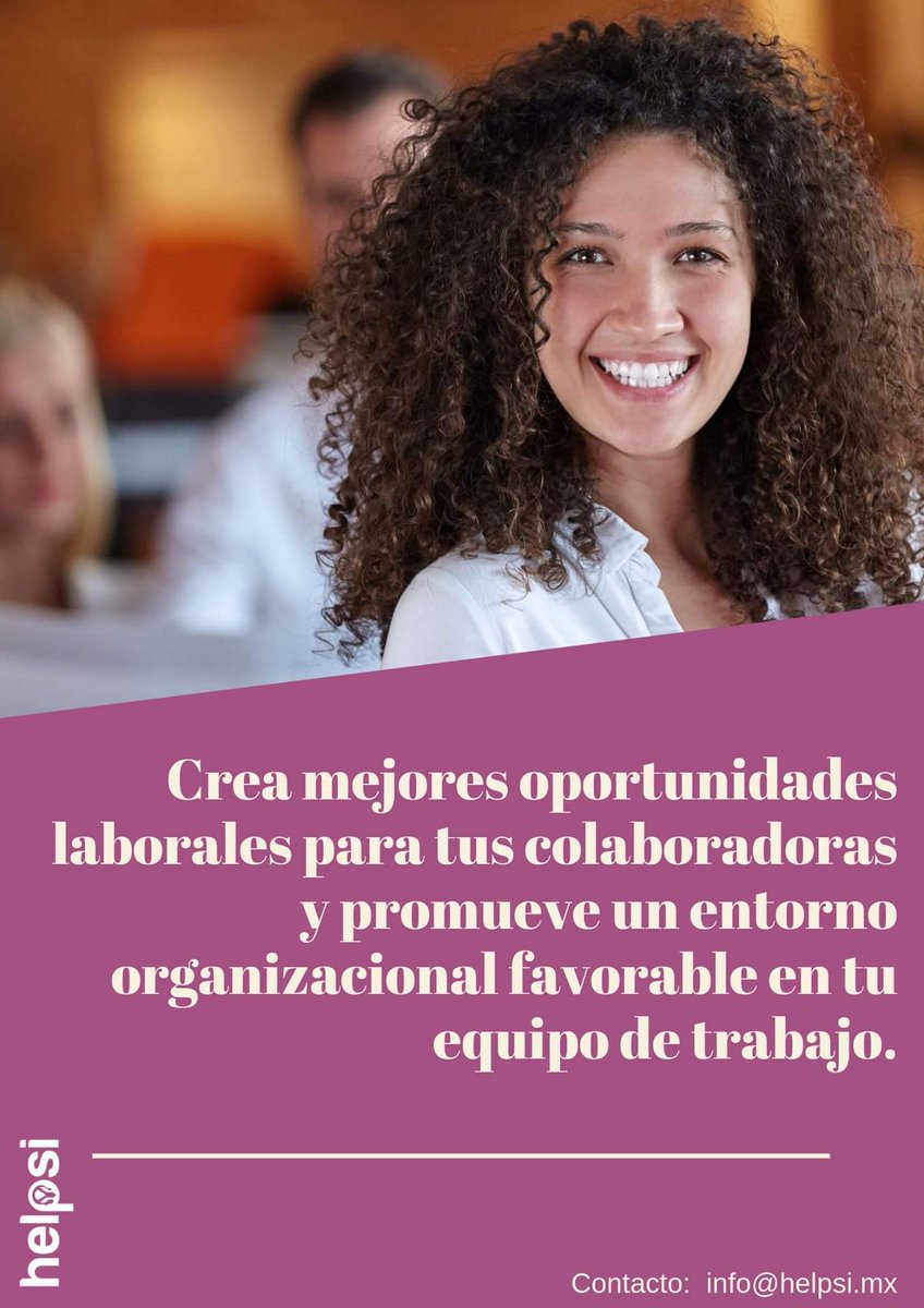 helpsimx's tweet photo. Contrata los servicios de helpsi para ofrecer a tus empleadas un clima laboral favorable y brindales opciones para desarrollar sus habilidades al máximo.
Escribenos a info@helpsi.mx para que conozcas a detalle nuestros servicios.
#Helpsi #HelpsiMx #Empresas #Organizacion #RH https://t.co/F4U2X0sKoi