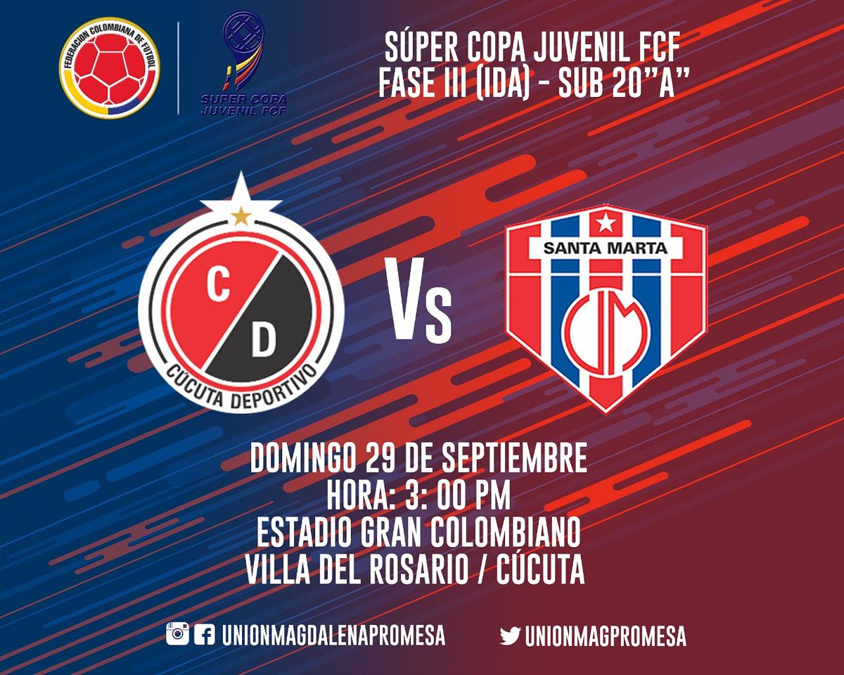 UnionMagPromesa's tweet photo. #CategoriasFormativas
Unión Magdalena Sub 20A, visita al Cúcuta Deportivo , por la fecha de Ida de los Cuartos de final de la #SuperCopaJuvenilFcf 👇🏻

https://t.co/tpmbFPY6vP https://t.co/chUlCwErGO