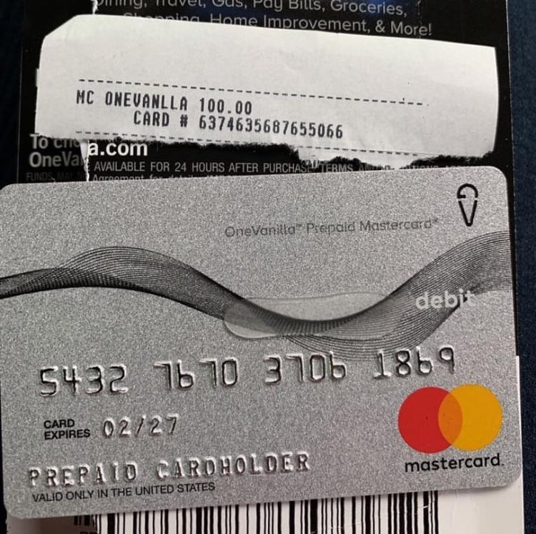 Bring your one vanilla debit card let Load it and cash out.