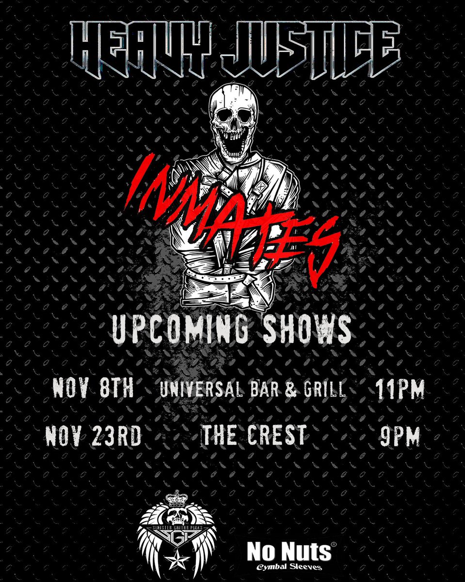 Coming back for a couple shows in 2019! With a preview of some new music coming next year!

#heavyjustice #heavymetal #hardrock #thrashmetal #inmates #sinisterguitarpicks #nonuts #liveshows #schedule #upcoming #newmusic #andsowefall #apocalyze