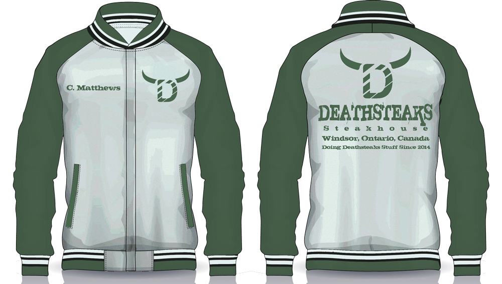 SamjokoDesigns's tweet photo. I'll be posting the designs of all the initial custom #DEATHSTEAKS jackets that are getting sent out accordingly. You've already seen @ElSuperCanuck &amp; @TWMChrisStrike's on their respective feeds but for our next one, it's none other than @ChuckBMatthews' jacket. https://t.co/YvguYjMITV