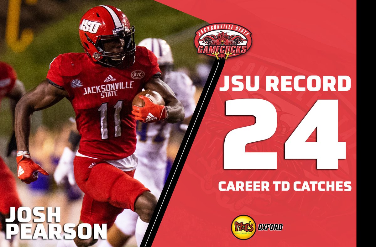 JSUGamecocks's tweet photo. Josh Pearson's second touchdown catch of the game is the 24th of his career. It breaks Joey Hamilton's JSU record for TD receptions in a career and pulls the APSU advantage to 52-33 with 1:36 remaining in the game.
#FearTheBeak #StayCocky https://t.co/HF4pgUot5P